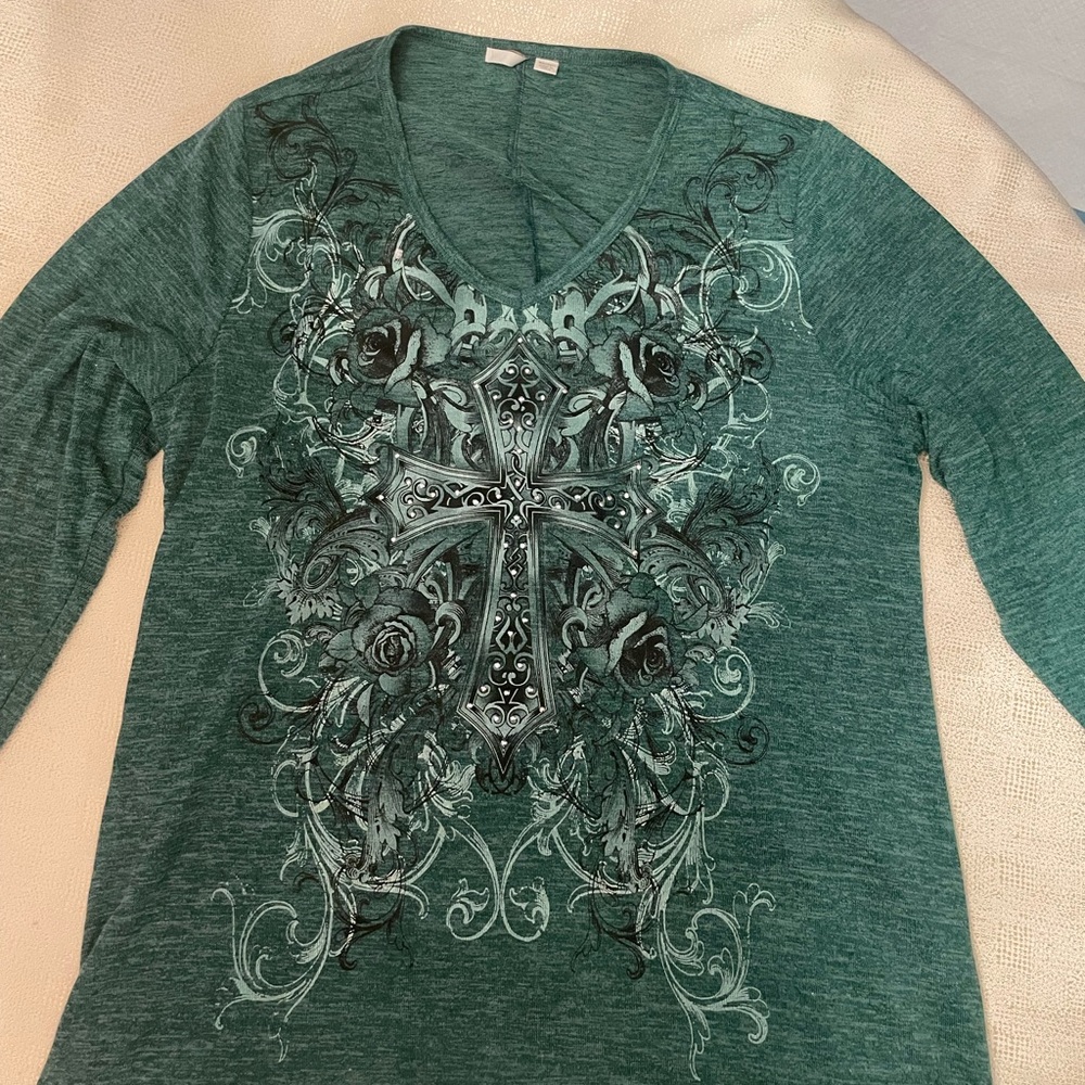 Green Y2K with affliction designs